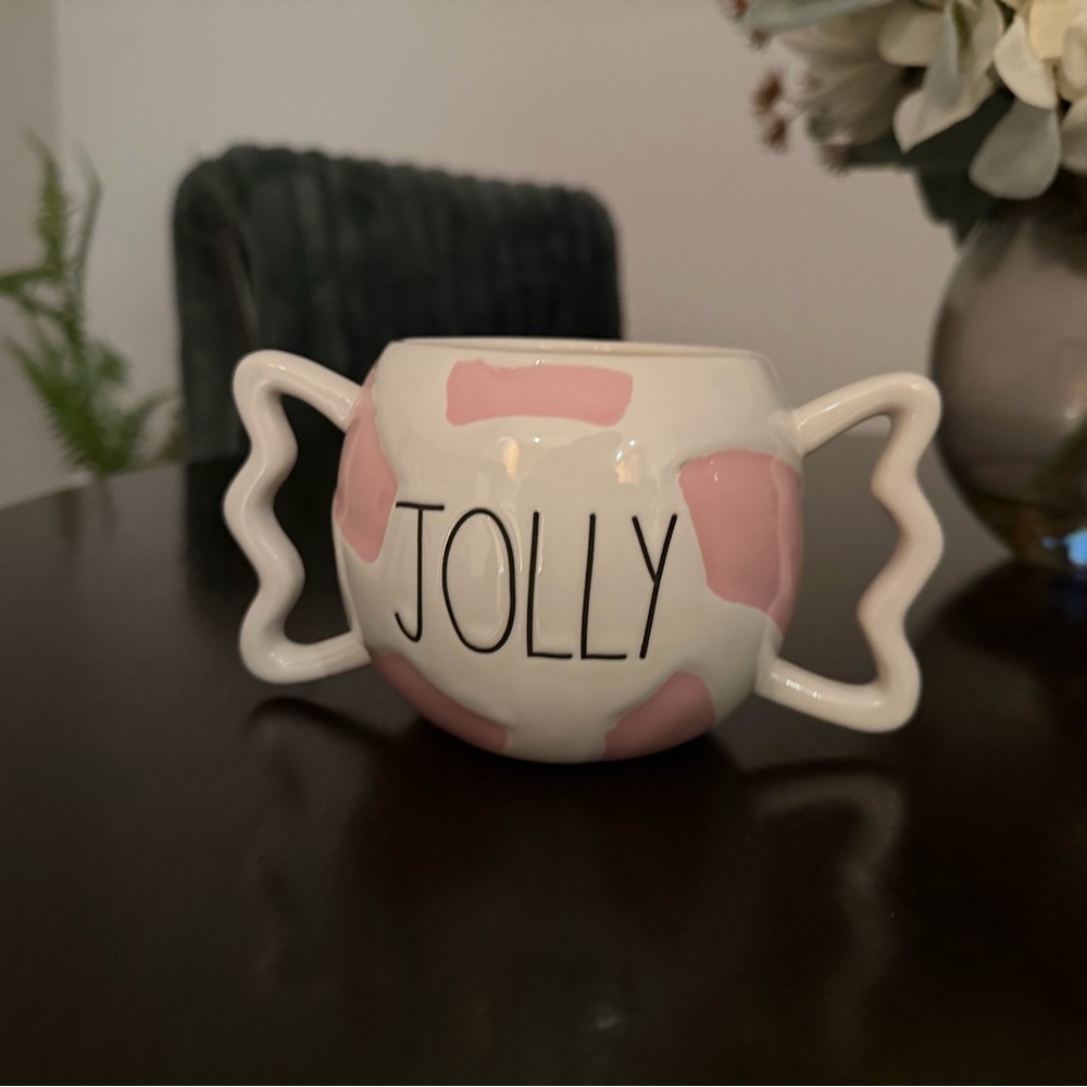 Rae Dunn Pink and White Jolly Mug